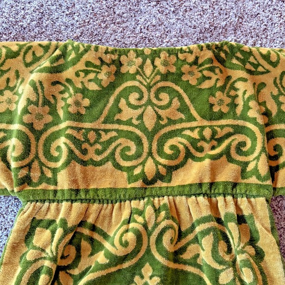 Vintage Robes of California Large Terry Cloth Caftan Green & Gold Fieldcrest EUC - Picture 2 of 14